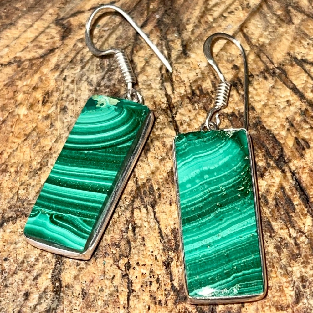 Green Malachite Earrings 1 1/2” - Picture 5 of 14